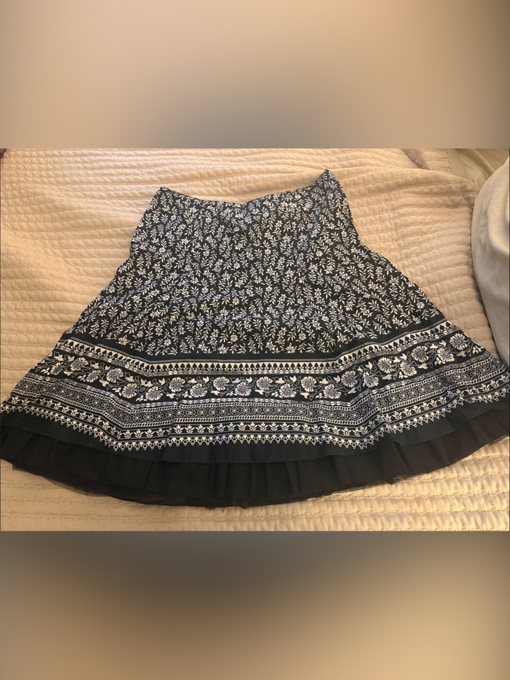 Apt. 9 Black and White Floral Border Skater Skirt